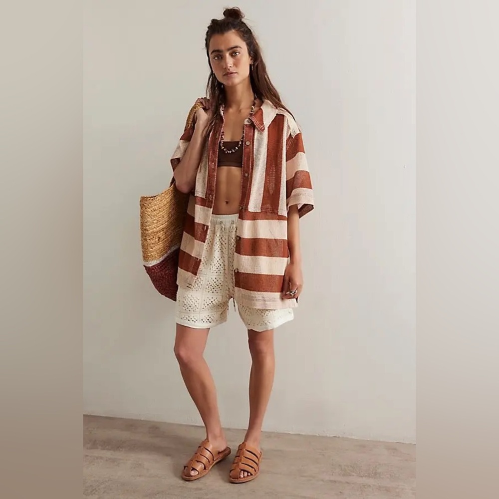 NWOT We The Free Del Mar Cabana Shirt in Brown Combo - Picture 5 of 11